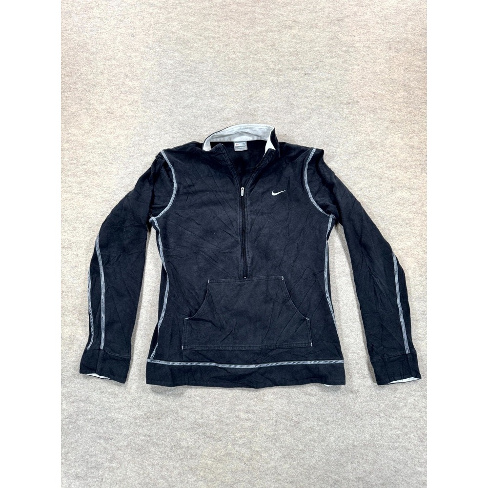 Nike Athletic Top Womens Medium Black Swoosh Logo Half Zip Mock Neck Running